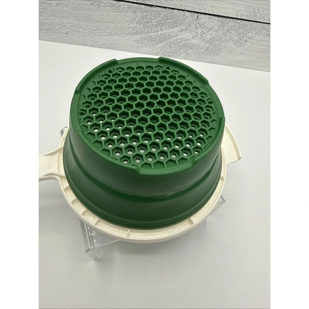 Vtg Farberware Colander Strainer Collapsible‎ White Green Pot Hook Long Handle